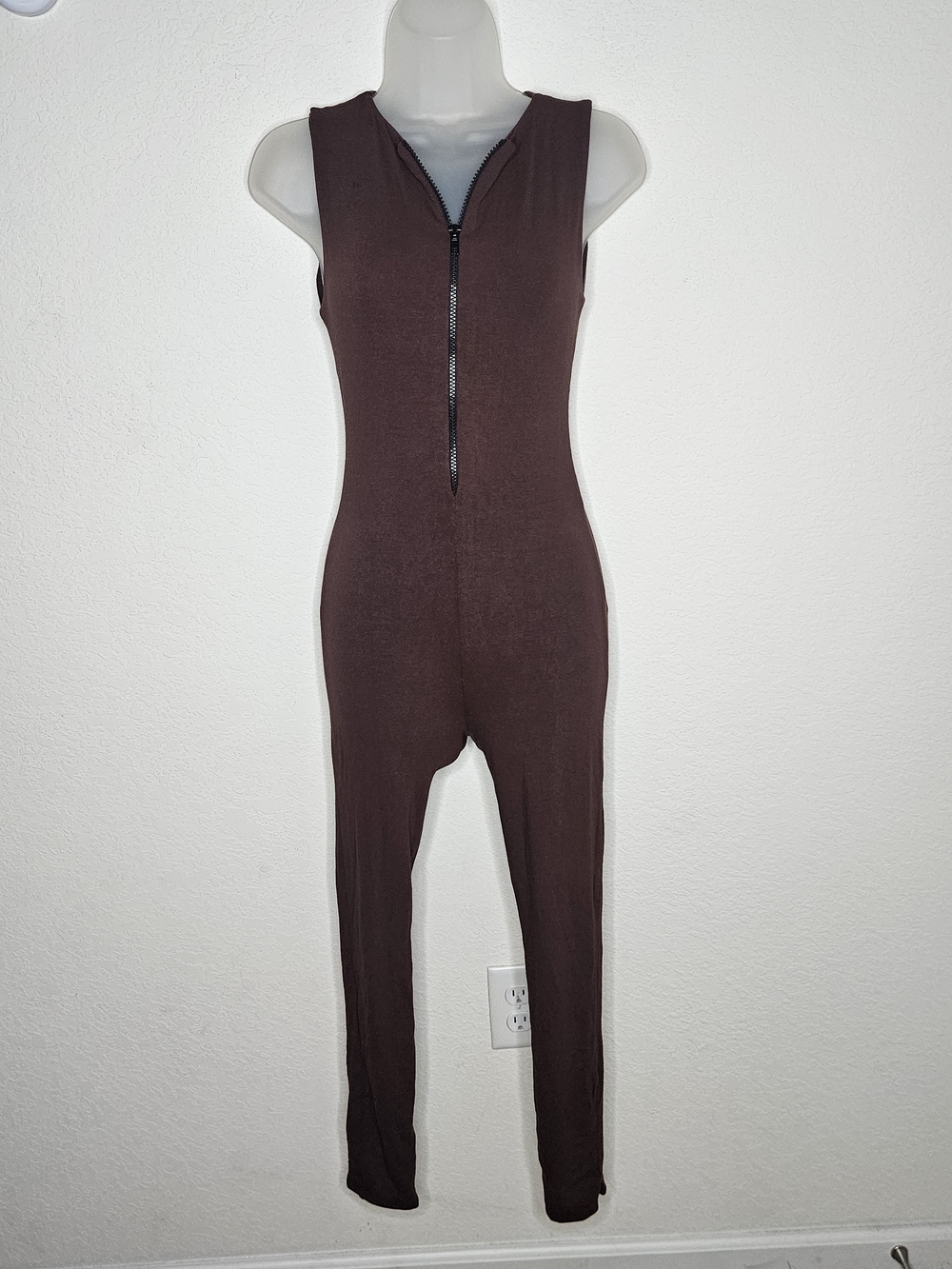 Naked Wardrobe Baby Mama Brown Sleeveless Zip Front Jumpsuit Maternity Nursing S - Picture 3 of 9